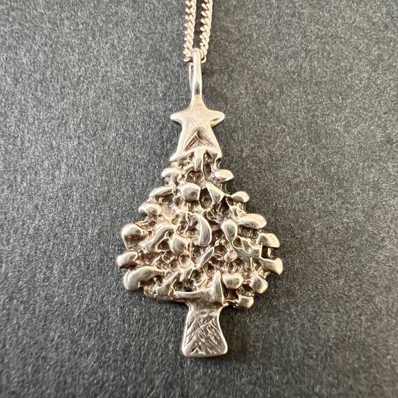 92.5 Jewelry - Vintage Sterling Silver Christmas Tree Pendant Necklace Holiday 925 Signed Charm